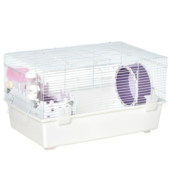 PawHut 2 Tier Hamster Cage with Water Bottle, Exercise Wheel, Ladder, Hut