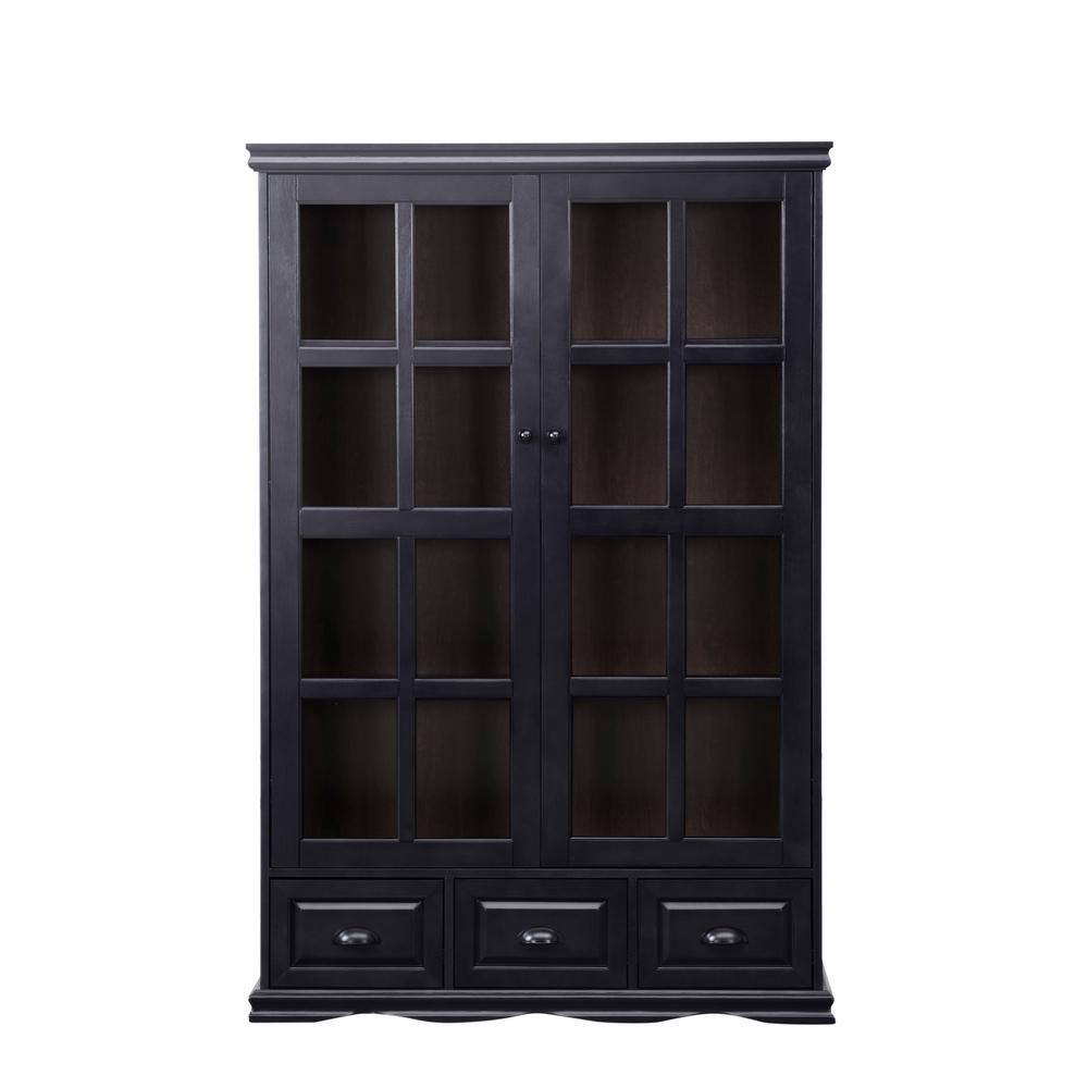 Black 40 in. Width Display Cabinet With 3 Drawers JHCA0013-BLACK - The ...