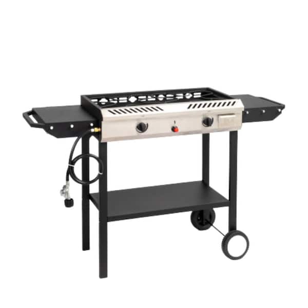150,000 BTU Portable Propane Gas 2-Burner with Side Shelves Outdoor Cooker