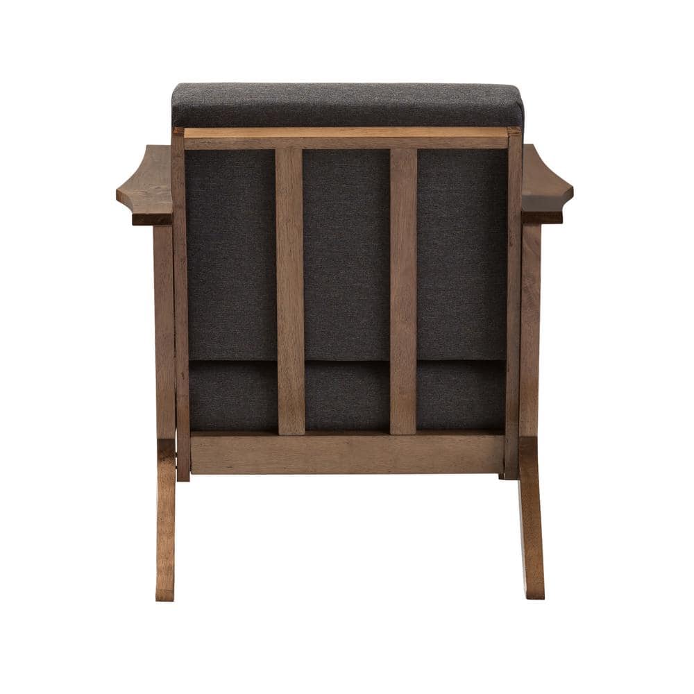 Sustainably Sourced Gray Leather and Wood Mid-Century Chaise