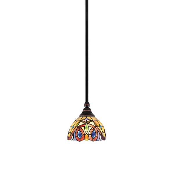 Unbranded Sparta 100-Watt 1-Light Black Copper Shaded Pendant Mini Pendant Light with Lynx Art Glass and Light Bulb Not Included