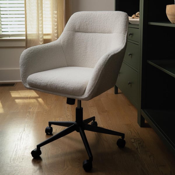 MARTHA STEWART Rayna Fabric Upholstered with Tilt and Wheels in White Boucle/Oil Rubbed Bronze with Arms
