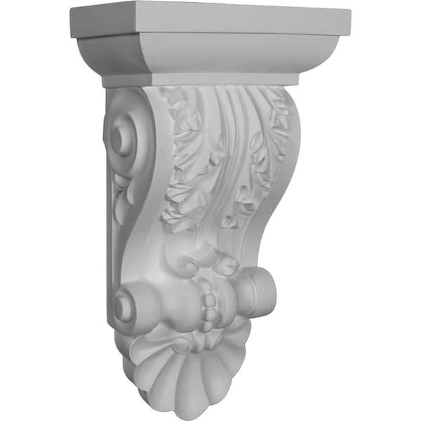 Ekena Millwork 8-1/2 in. x 5 in. x 14-1/2 in. Primed Polyurethane Acanthus with Shell Corbel
