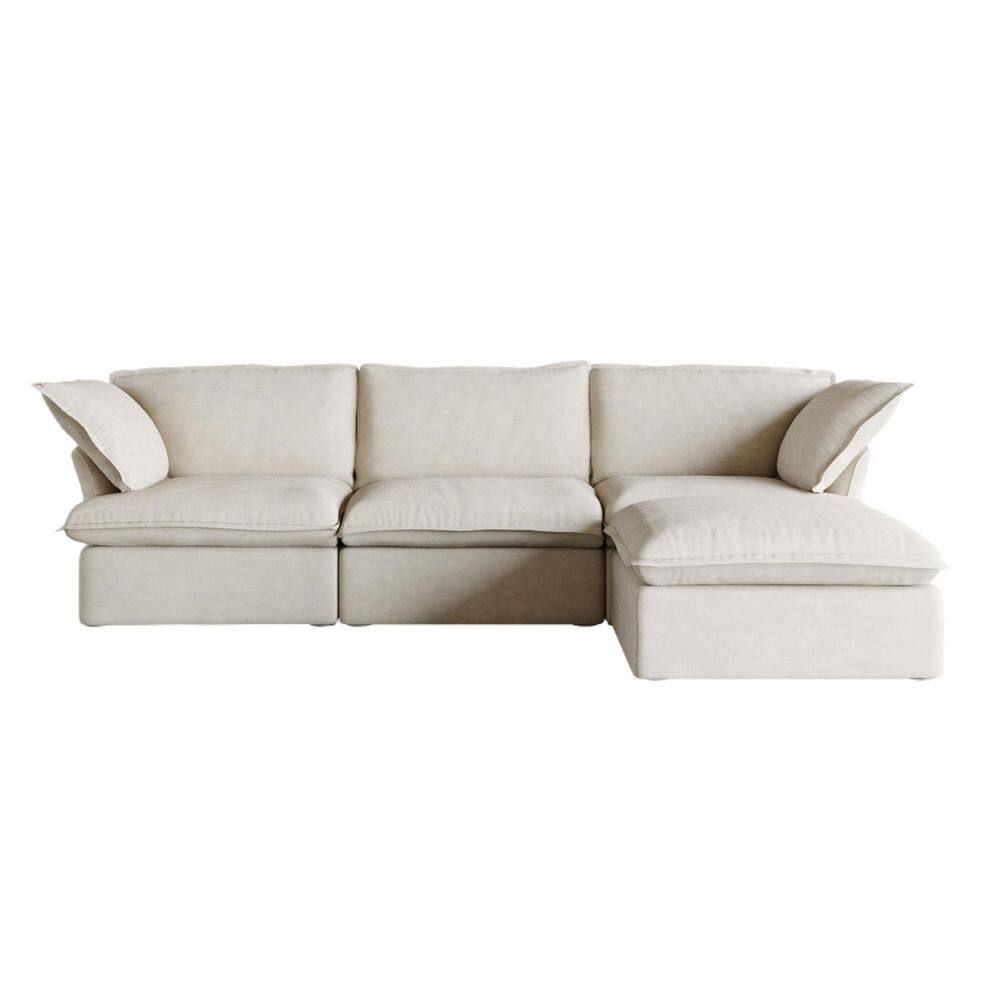 123 in. Flared Arm Oversized 4-piece Down Filled Linen L-shaped Modular Cloud Sectional Sofa in. Beige for Home Office