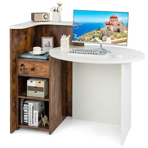 Front Reception Counter Desk Checkout Office Desk with Open Shelf and Lockable Drawer