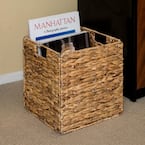 12 in. Foldable Hyacinth Wicker Storage Basket with Iron Wire Frame