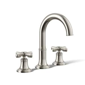 Paces 8 in. Widespread Double Handle Bathroom Faucet with Cross Handles in Vibrant Polished Nickel