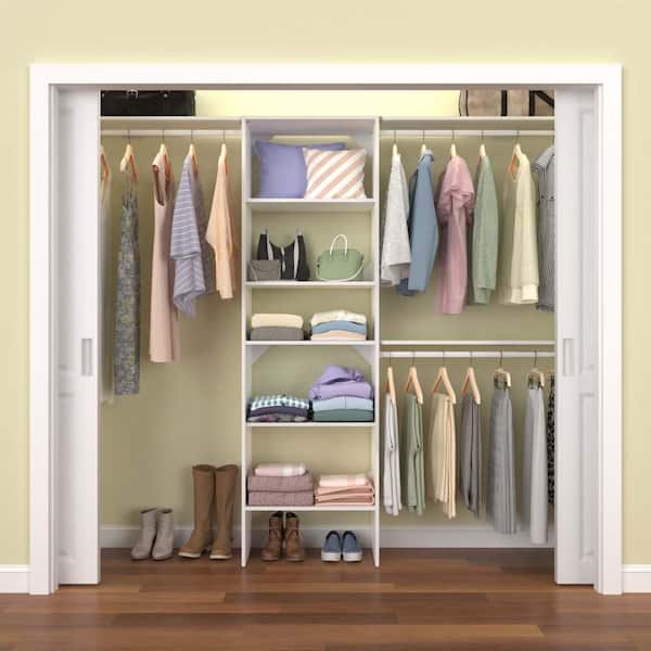 Selectives 85 in. W x 121 in. W White Basic Standard Wood Closet System Kit with Top Shelves