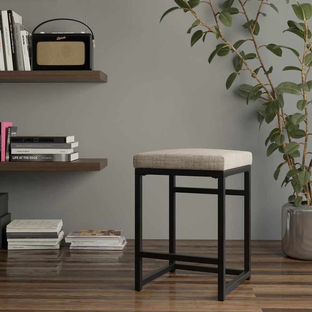 Backless Brown Wood and Metal Counter Stool