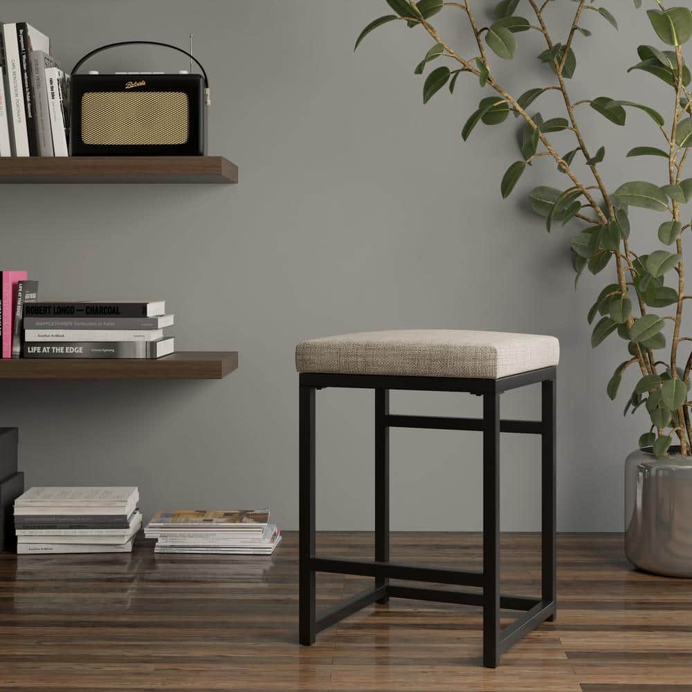 Backless Brown Wood and Metal Counter Stool