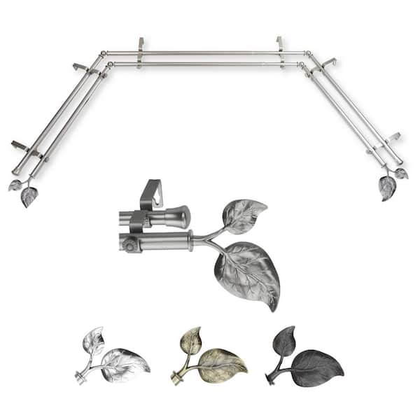 EMOH 13/16" Dia Adjustable 20"-36", 38"-72" Bay Window Double Curtain Rod with Batony Finials in Satin Nickel