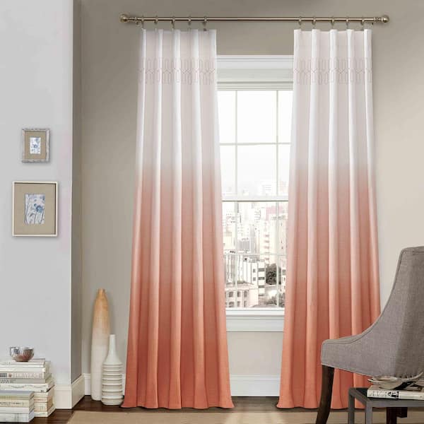 Vue Arashi Melon Ombre Cotton 52 in. W x 95 in. L Light Filtering Single Rod Pocket Curtain Panel