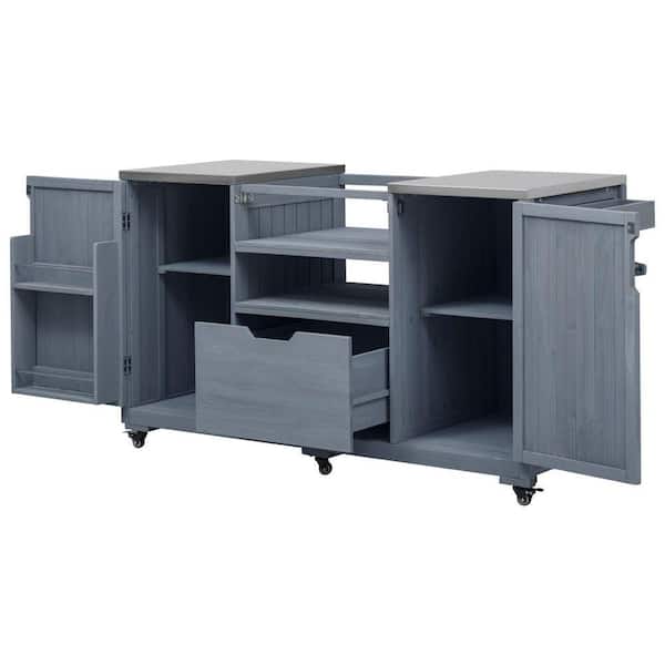 Outdoor 227 Gal. 66.5 in. Gray Blue Kitchen Island for Big Green Egg Grills with Stainless Steel Top Deck Box