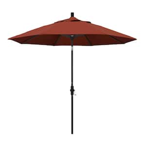 9 ft. Black Aluminum Pole Market Aluminum Ribs Collar Tilt Crank Lift Patio Umbrella in Terracotta Sunbrella