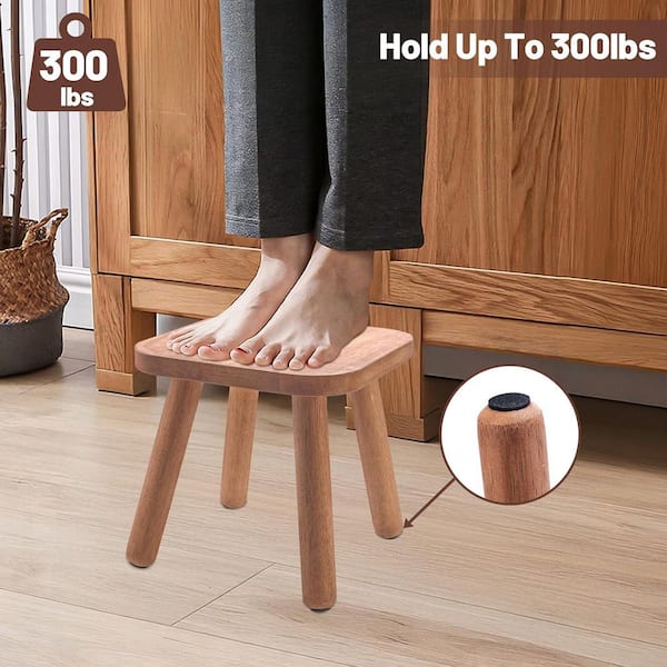 Wooden 1 Step Stool with Four Assembled Legs Non-Slip Pads Walnut