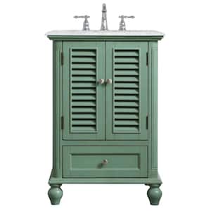 Simply Living 24 in. W x 22 in. D x 35 in. H Bath Vanity in Vintage Mint with Carrara White Marble Top