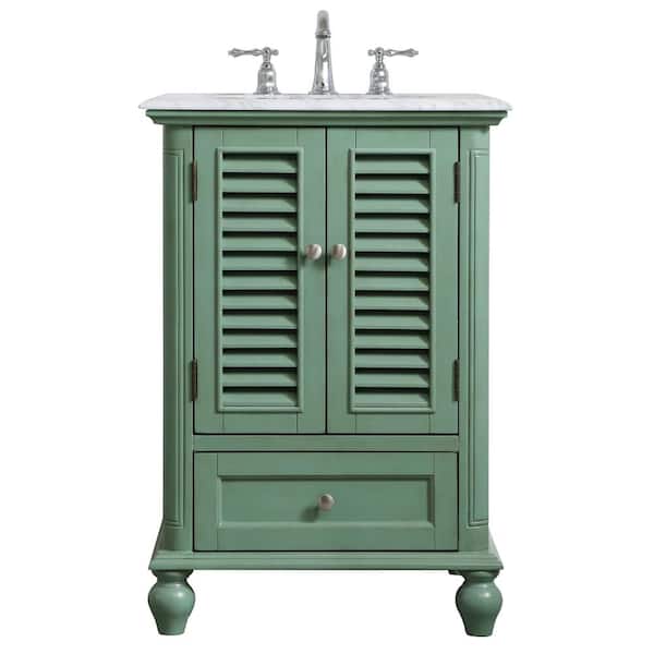 Unbranded Simply Living 24 in. Single Bathroom Vanity in Vintage Mint with Marble Vanity Top in Carrara White