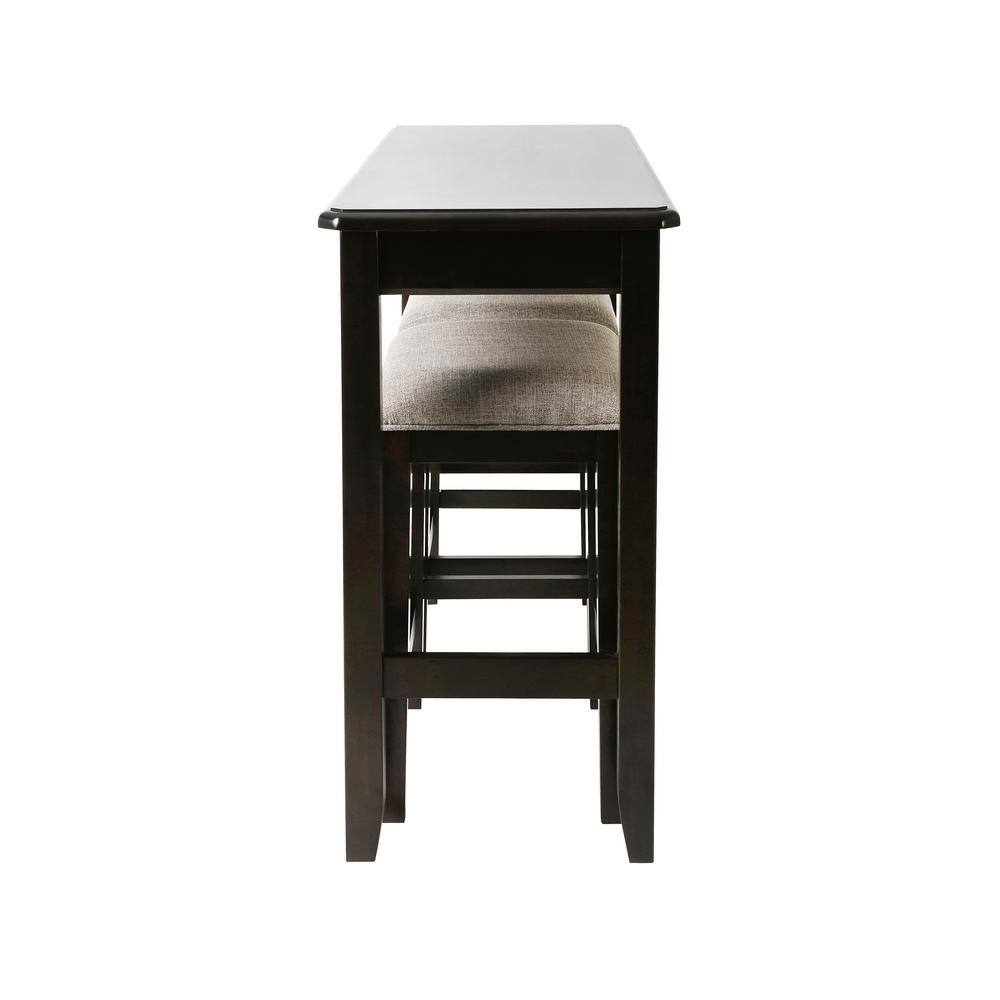 Espresso Solid Pine Sofa Table and Stools Set
