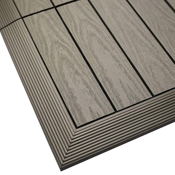 NewTechWood 1/6 ft. x 1 ft. Quick Deck Composite Deck Tile Outside Corner Fascia in Egyptian Stone Gray (2-Pieces/Box)
