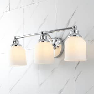 Lydia 24 in. 3-Light Iron/Frosted Glass Farmhouse Cottage LED Chrome Vanity Light