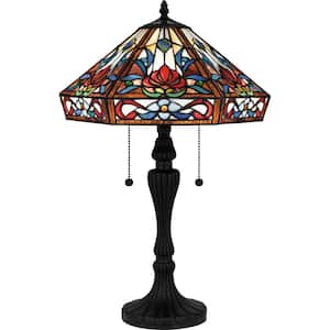 Brenner 24 .25 in. Matte Black Table Lamp with Multicolor Art Glass Shade