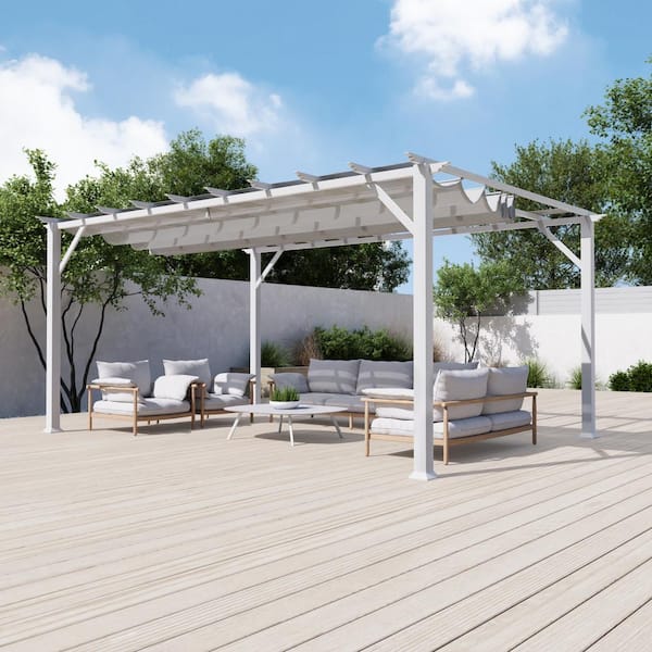 Paragon Outdoor Florence 11 ft. x 16 ft. Aluminum Pergola in White Finish and Gray Canopy