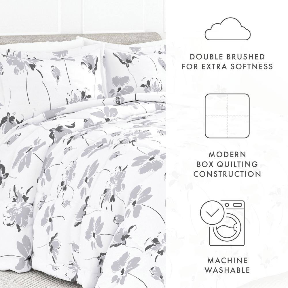 King Light Gray Microfiber Down Alternative Comforter Set