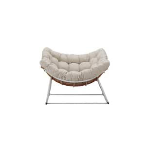 42.52 in. White Metal Outdoor Rocking Chair with Beige Cushions