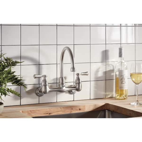 Peerless Elmhurst Two Handle Wall Mount Standard Kitchen Faucet in 