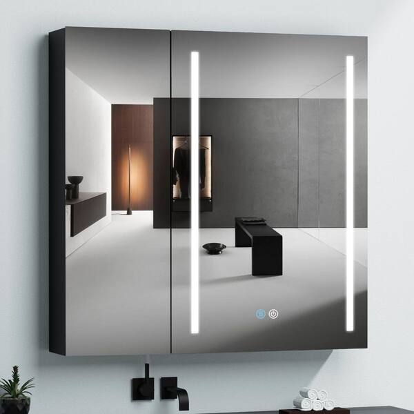 FORCLOVER 30 in. W x 30 in. H Black Aluminium Surface Mount Bathroom