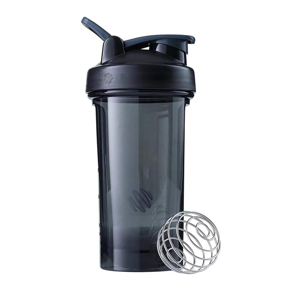 24 oz. Black Plastic Water Bottle with Leak Proof Lid and Whisk for Protein Shakes and Pre Workout (1-Pack)