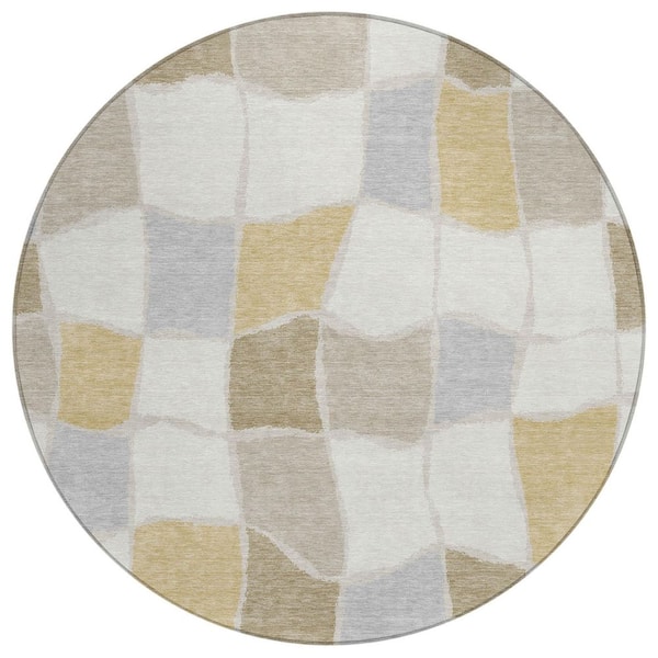 Chantille Machine Washable Indoor/Outdoor Abstract ACN2843 Ivory 8 ft. x 8 ft. Round Rug