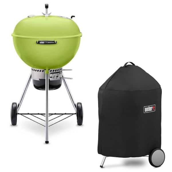 Master-Touch 22 in. Charcoal Grill in Spring Green with Built-In Thermometer with Grill Cover