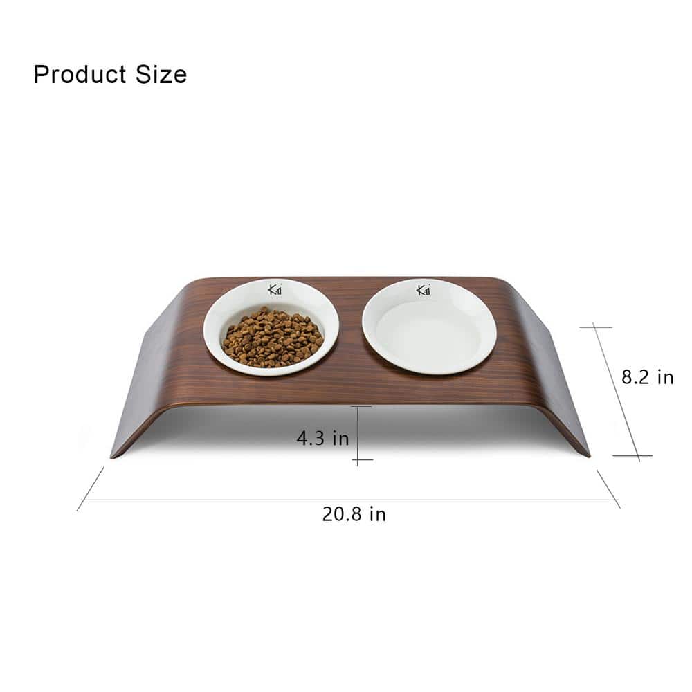 Walnut Elevated Ceramic Pet Food Table with Dual Bowls