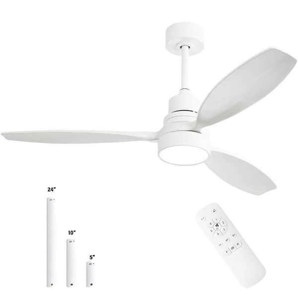 Sofucor 52 in. with LED Light Indoor/Outdoor White Ceiling Fan Wood and Remote Control