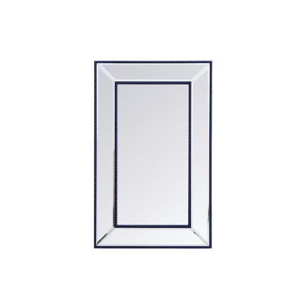 Unbranded Timeless Home 20 in. H x 32 in. W Blue Contemporary Iris Beaded Rectangular Frameless Wall Mirror