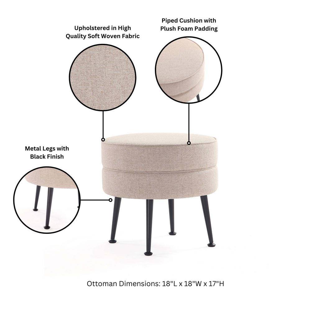 Bailey Oatmeal Woven Upholstered Ottoman with Black Legs