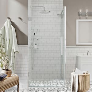 Tampa-Pro 23 7/8 in. W x 72 in. H Rectangular Pivot Frameless Corner Shower Enclosure in Chrome with Shelves