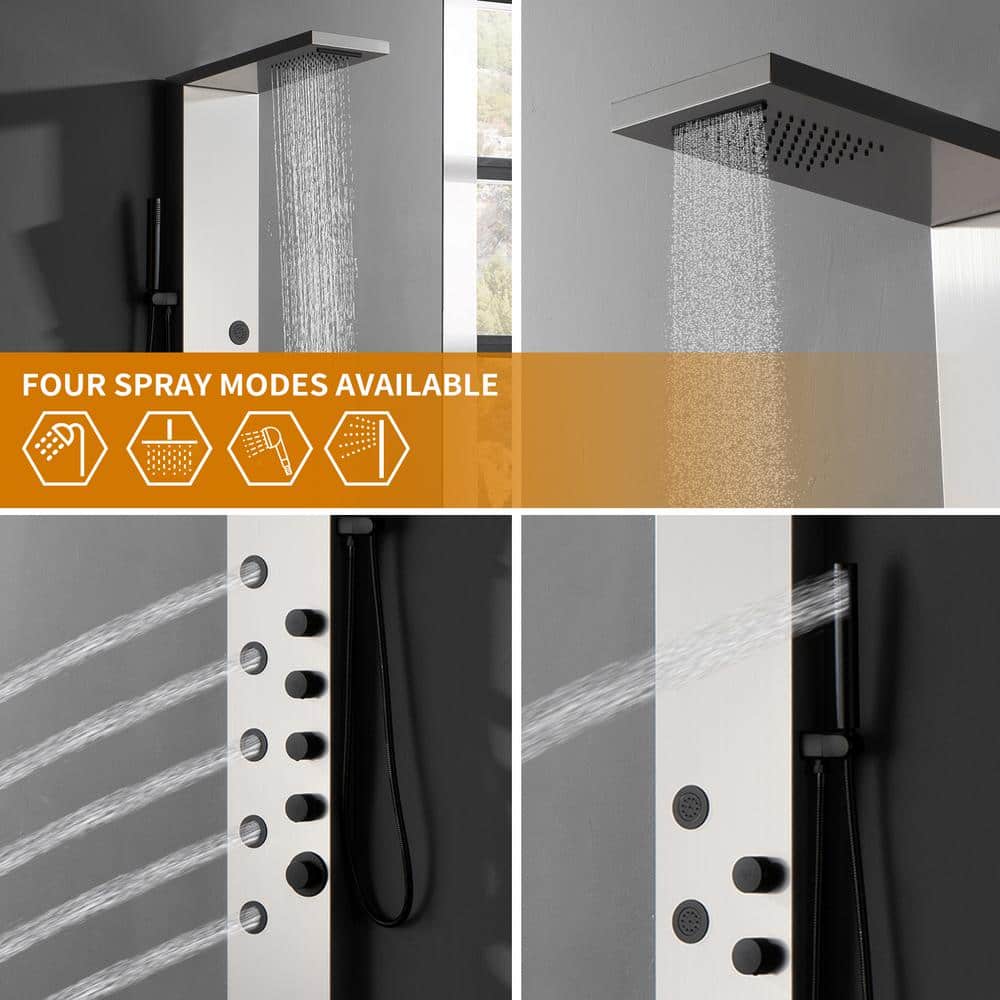 Brushed Nickel 5-Jet Rainfall Shower Panel System with Handheld Wand