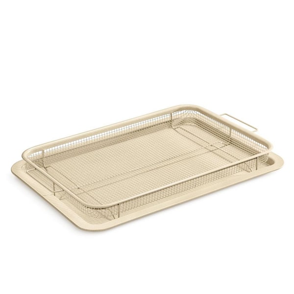 Large Carbon Steel Crisper Tray-2-Piece Set-White Marble