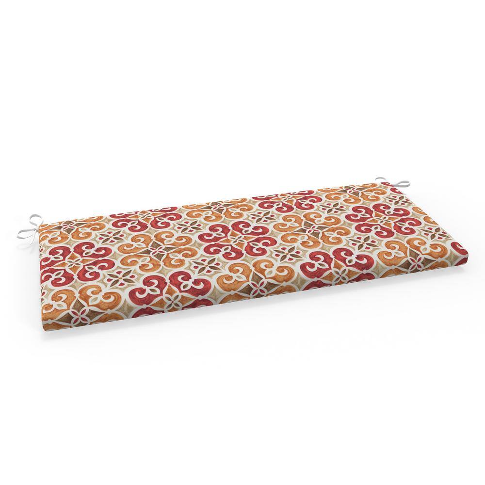 Pillow Perfect Medallion 45 in W x 3 in H Rectangular Outdoor Bench Cushion with Ties 1-Count in Marbella Tuscan Brown