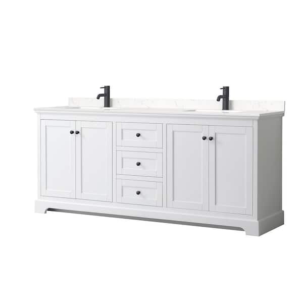 Wyndham Collection Avery 80 in. W x 22 in. D x 35 in. H Double Bath Vanity in White with Carrara Cultured Marble Top