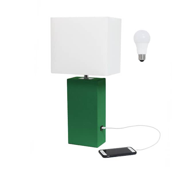 21 in. Green Modern Leather Wrapped Table Lamp, with LED Bulb Included