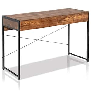 44 in. Rectangular Brown Metal/Wood 2 Drawer Computer Desk
