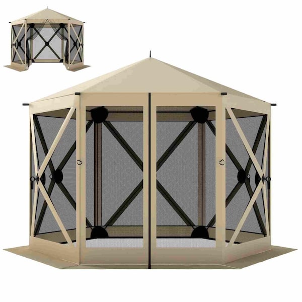 WOQWOQ 10 x 11 ft Beige Modern Outdoor Pop Up Gazebo Screen Tent
