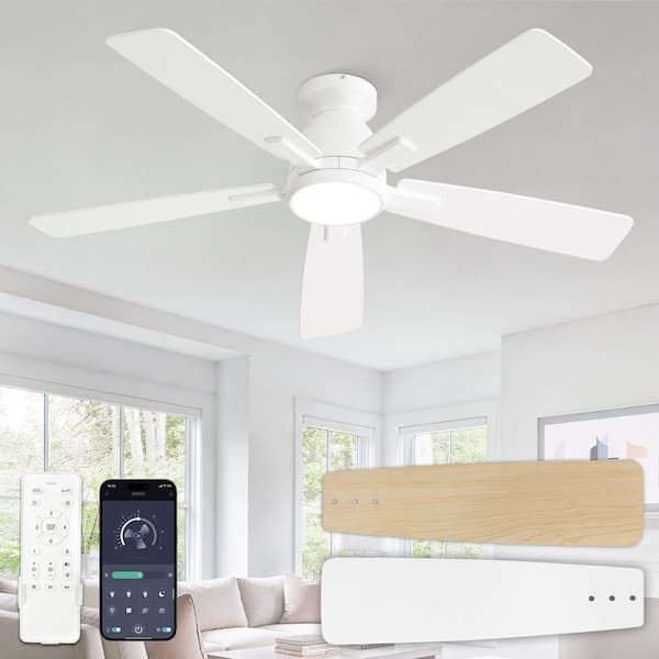 46 in. Indoor White Modern Low Profile 3-Colors LED 6-Speed Ceiling Fan with Light Kit and Remote Control