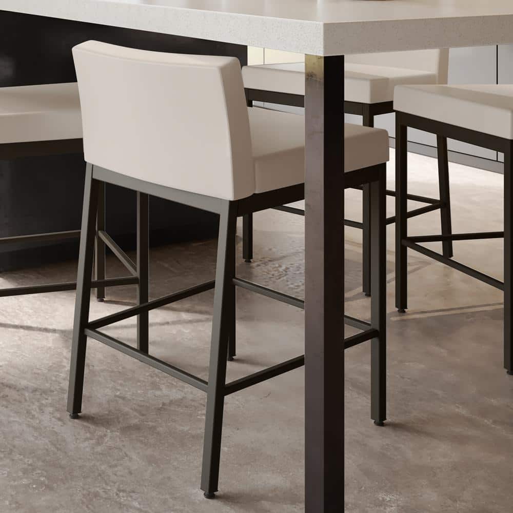 Modern Fairfield 30" Bar Stool in Cream Faux Leather and Dark Brown Metal