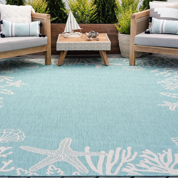 Eco Coastal Aqua 8 ft. x 10 ft. Indoor/Outdoor Area Rug