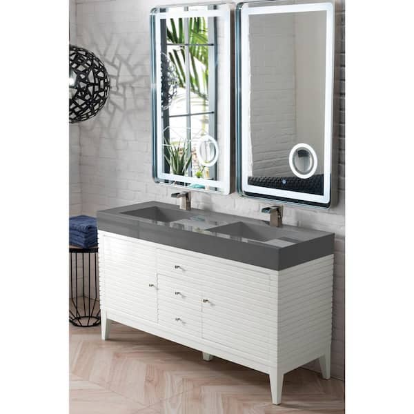 James Martin Vanities Linear 59 in. W x 19.5 in. D x 34.3 in. H Bath Vanity in Glossy White with Dusk Grey Glossy Mineral Composite Top