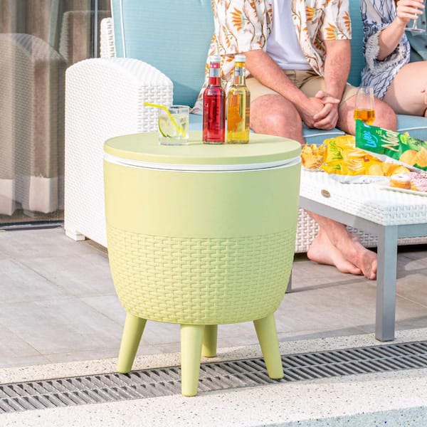Lagoon Cancun Wasabi Green Round Resin 2-in-1 Side Table